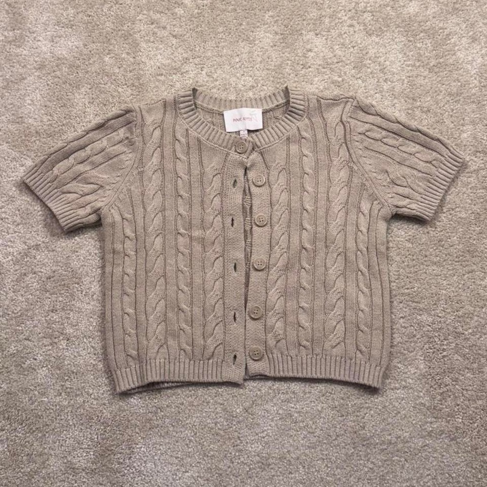 Pink Rose Tan/Beige Cable Knit Short Sleeve Cardigan  Size S